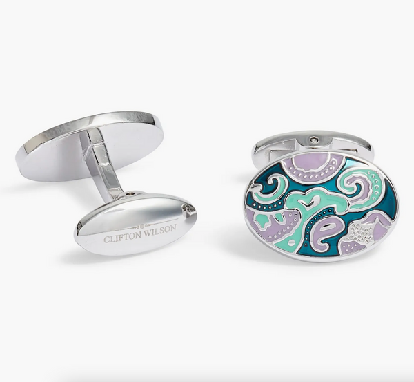 Oval Lavender Paisley & Teal Cufflinks