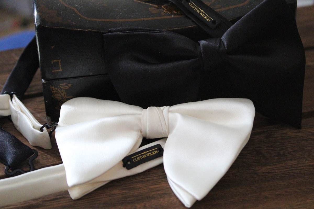 Clifton Wilson Black and White Silk Bow Ties