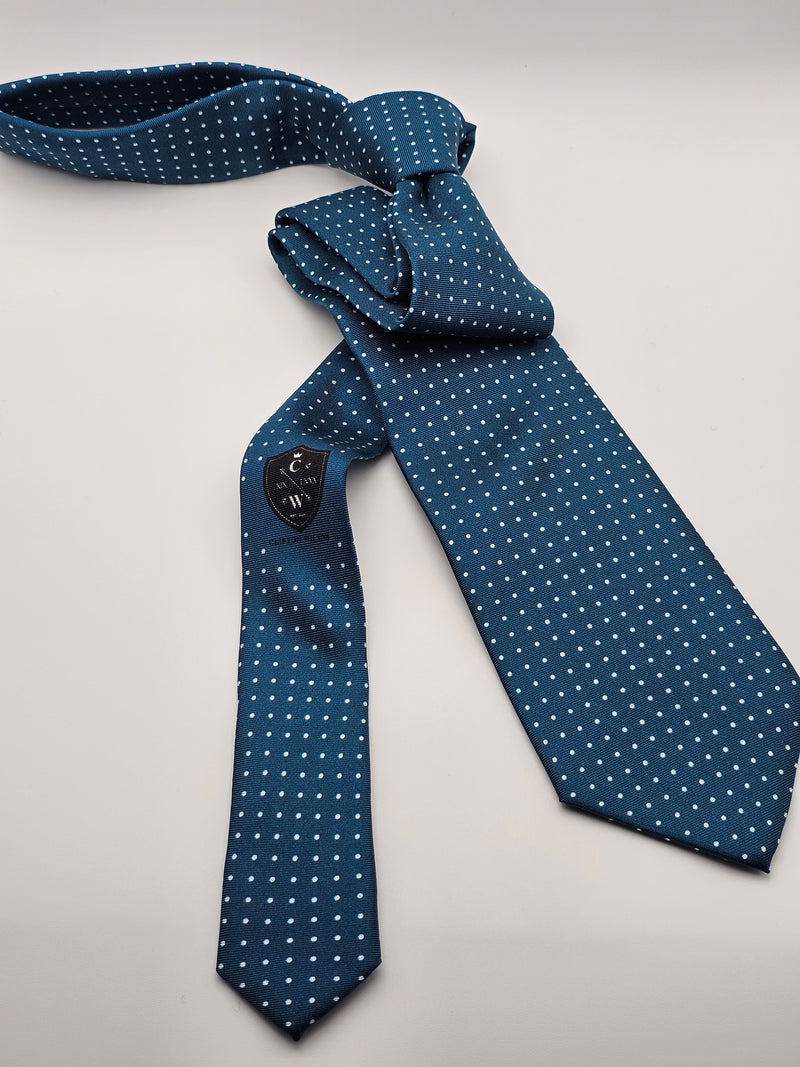 PETROL BLUE SILK POLKA-DOT