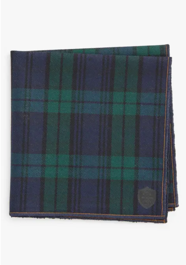 Blue and Green Plaid Wool Pocket Square