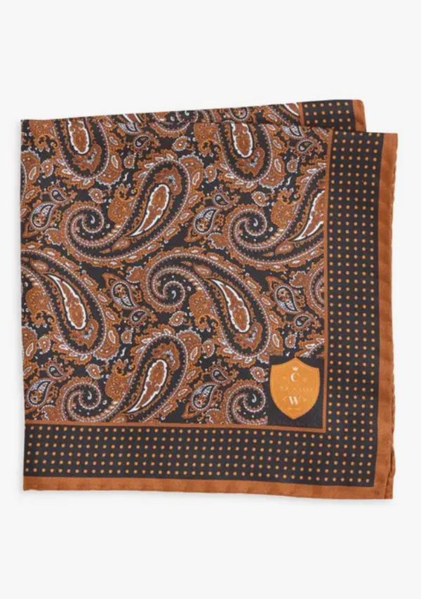 Copper Paisley Silk Pocket Square