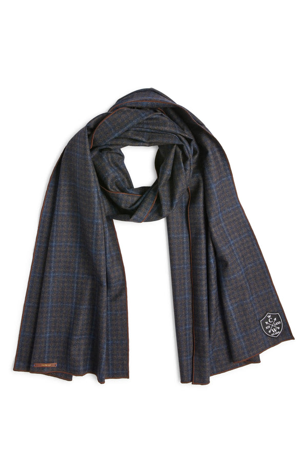 Dark Gray and Blue Plaid Wool Scarf