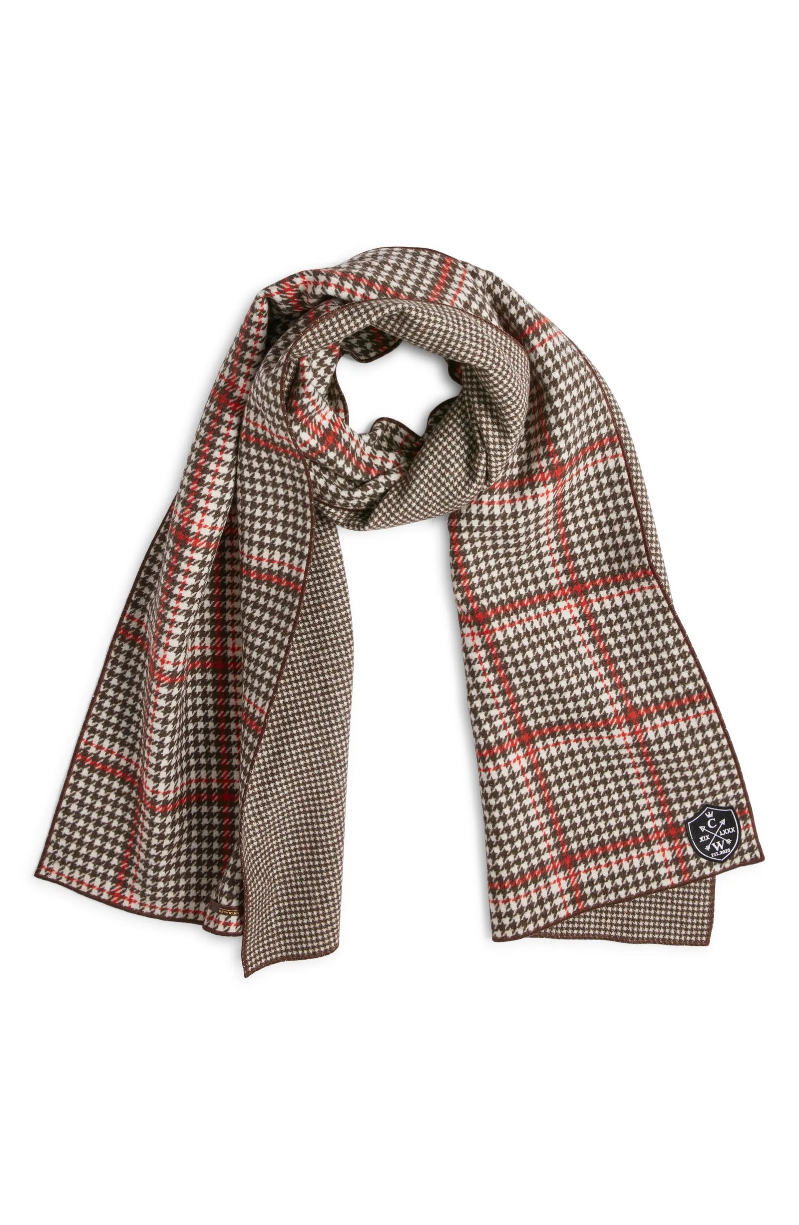 Brown and Orange Houndstooth Double Faced Wool Scarf Brown and Orange Houndstooth Double Faced Wool Scarf