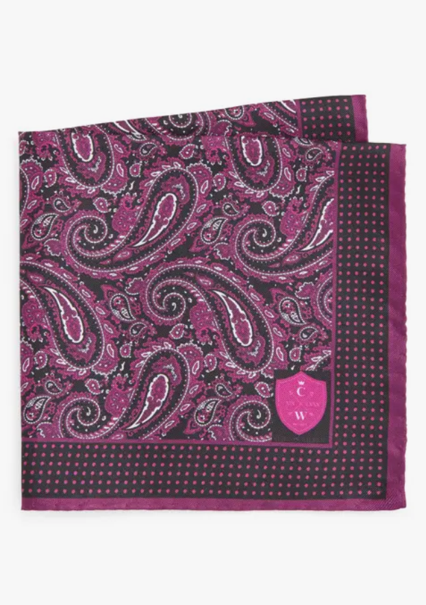 Fuschia Paisley Silk Pocket Square