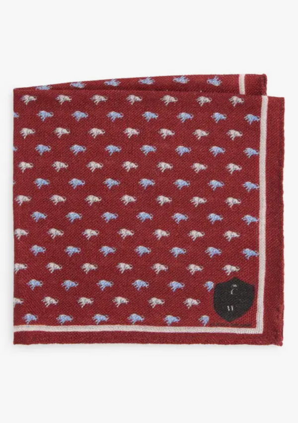 Maroon Elephant Wool Pocket Square