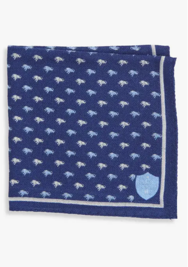 Navy Elephant Wool Pocket Square