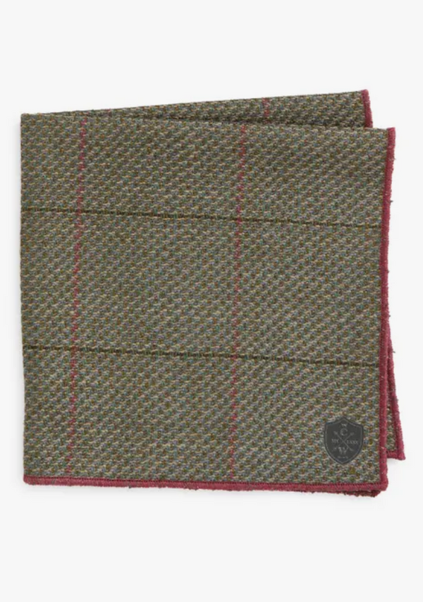 Olive and Burgundy Plaid Wool Pocket Square