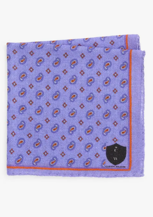 Periwinkle Paisley Wool Pocket Square