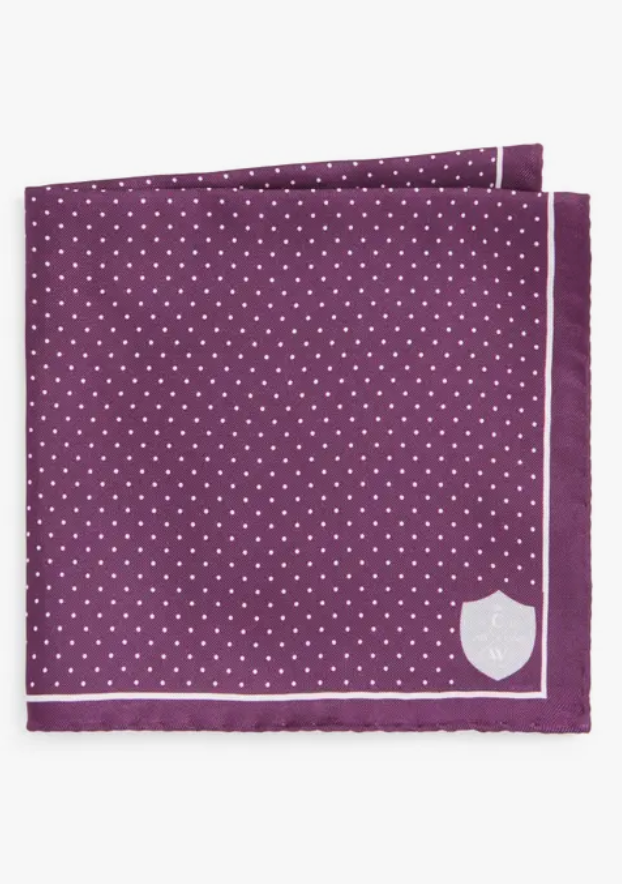 Plum White Polkadot Silk Pocket Square