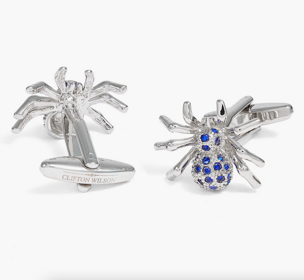 Silver & Blue Diamond Spider Cufflinks