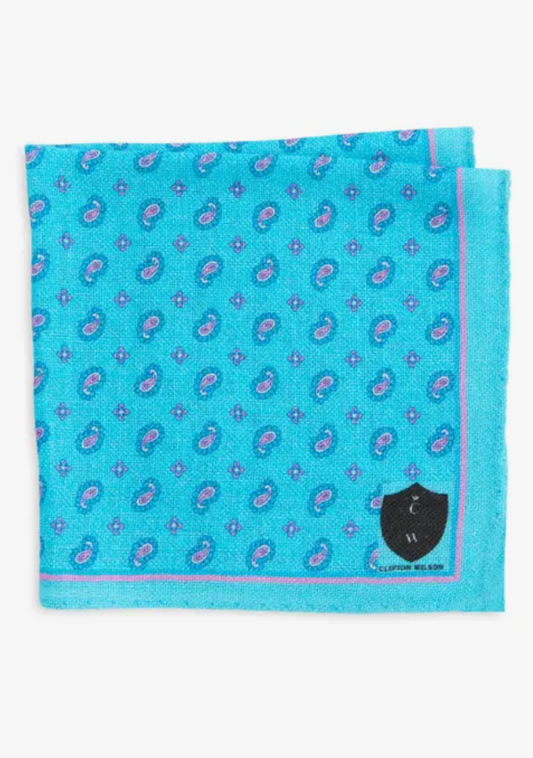 Teal Paisley Wool Pocket Square