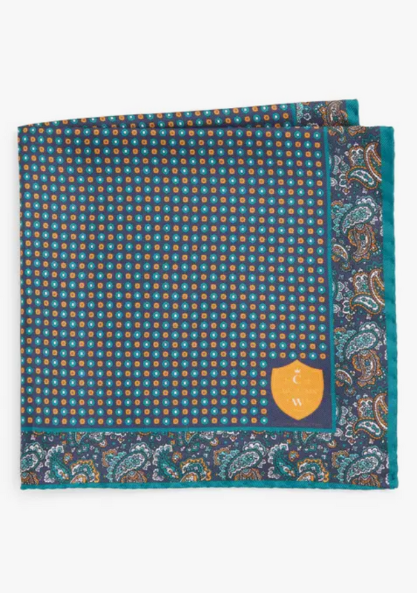 Turquoise Paisley Silk Pocket Square