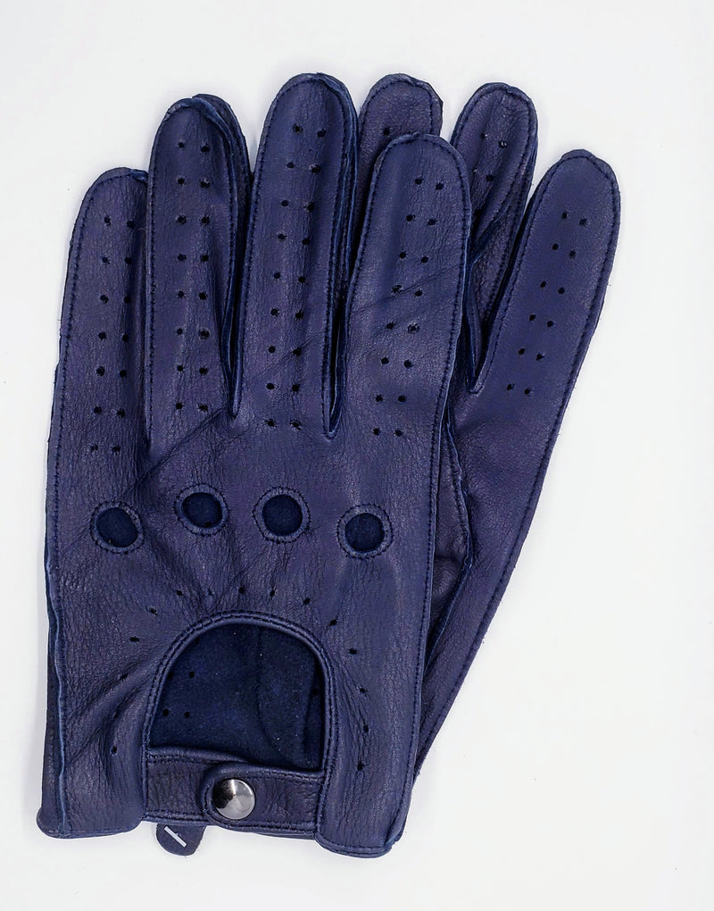 Navy Deerskin Leather Driving Gloves